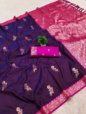 Purple soft silk blend saree with zari weaving meenakari design 2