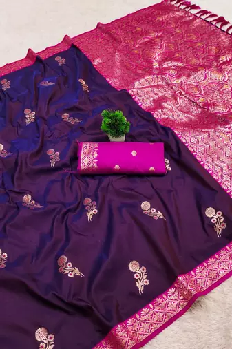 Purple soft silk blend saree with zari weaving meenakari design