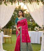 Pink soft silk blend saree with zari weaving meenakari design