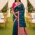 Teal blue soft silk blend saree with zari weaving meenakari design