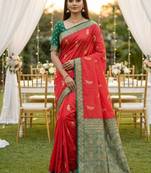 Pink soft silk blend saree with zari weaving meenakari design