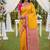 Yellow soft silk blend saree with zari weaving meenakari design