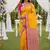 Yellow soft silk blend saree with zari weaving meenakari design