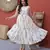 Pink cotton summer printed frill layer dresses