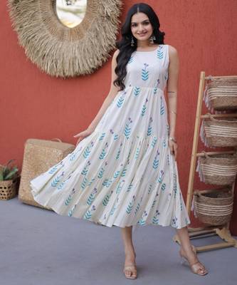 Sky cotton summer printed frill layer dresses 1