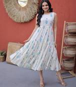 Sky cotton summer printed frill layer dresses