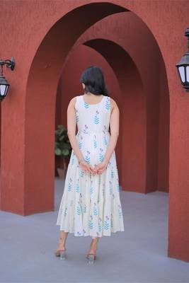 Sky cotton summer printed frill layer dresses 2