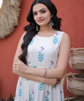 Sky cotton summer printed frill layer dresses 3