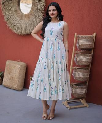 Sky cotton summer printed frill layer dresses 4