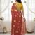 Red star georgette floral motifs embroidered work saree with mirror work border