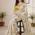 Off white star georgette floral motifs embroidered work saree with mirror work border