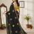 Black star georgette floral motifs embroidered work saree with mirror work border