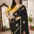 Black star georgette floral motifs embroidered work saree with mirror work border