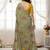 Sage green star georgette floral motifs embroidered work saree with mirror work border