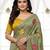 Sage green star georgette floral motifs embroidered work saree with mirror work border