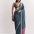 Teal blue manipuri zigzag pattern leheriya printed saree with embroidery work lace