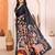 Black manipuri kalamkari & digital print saree with mirror work border
