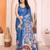 Blue manipuri kalamkari & digital print saree with mirror work border