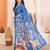 Blue manipuri kalamkari & digital print saree with mirror work border