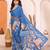 Blue manipuri kalamkari & digital print saree with mirror work border