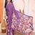 Dark purple manipuri kalamkari & digital print saree with mirror work border