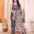 Grey manipuri kalamkari & digital print saree with mirror work border