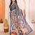 Grey manipuri kalamkari & digital print saree with mirror work border