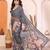 Grey manipuri kalamkari & digital print saree with mirror work border