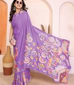 Purple manipuri kalamkari & digital print saree with mirror work border