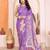 Purple manipuri kalamkari & digital print saree with mirror work border