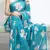 Firozi color  all over floral printed with premium lace border weightless saree with unstitched blouse