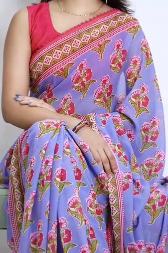 Purple color  all over floral printed with premium lace border weightless saree with unstitched blouse