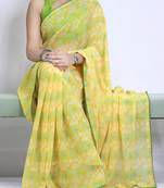 Lemon color  all over floral printed with premium lace border weightless saree with unstitched blouse