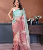 Rama & bit gold crush multicolored floral motifs embroidery saree