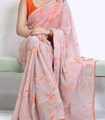 Orange color  all over floral printed with premium lace border weightless saree with unstitched blouse