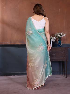 Rama & bit gold crush multicolored floral motifs embroidery saree 3