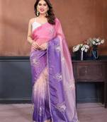 Pink & lavender gold crush multicolored floral motifs embroidery saree