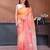 Pink & orange gold crush multicolored floral motifs embroidery saree