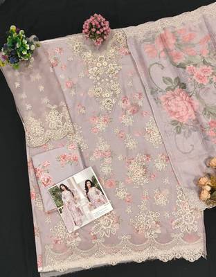 Lavender chiffon suit with embroidered sequin  2