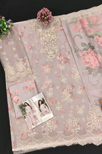 Lavender chiffon suit with embroidered sequin 