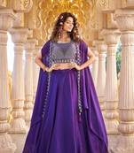 Purple Color Embroidery moti Bids & Sequence  Work Silk Lahenga Choli Set