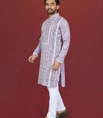 lavender embroidered silk kurta pyjama set with silver sequin work