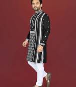 black embroidered silk kurta pyjama set with silver sequin work