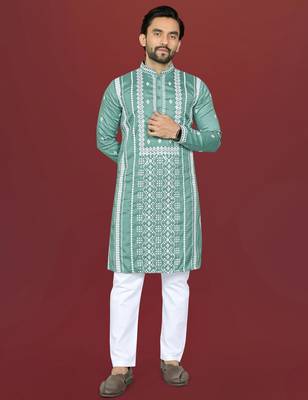 pista embroidered silk kurta pyjama set with silver sequin work 1