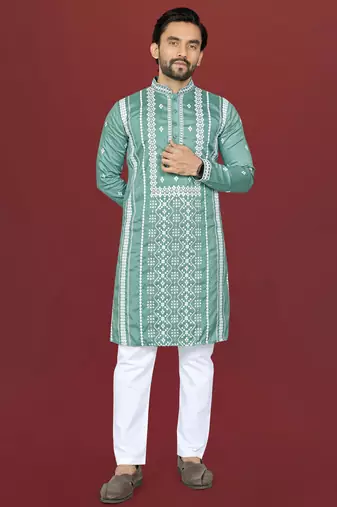 pista embroidered silk kurta pyjama set with silver sequin work