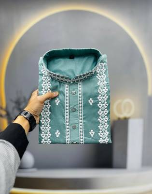 pista embroidered silk kurta pyjama set with silver sequin work 2