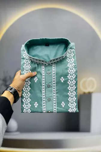 pista embroidered silk kurta pyjama set with silver sequin work