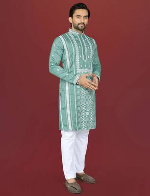 pista embroidered silk kurta pyjama set with silver sequin work 3