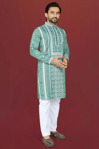 pista embroidered silk kurta pyjama set with silver sequin work