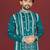 teal embroidered silk kurta pyjama set with silver sequin work